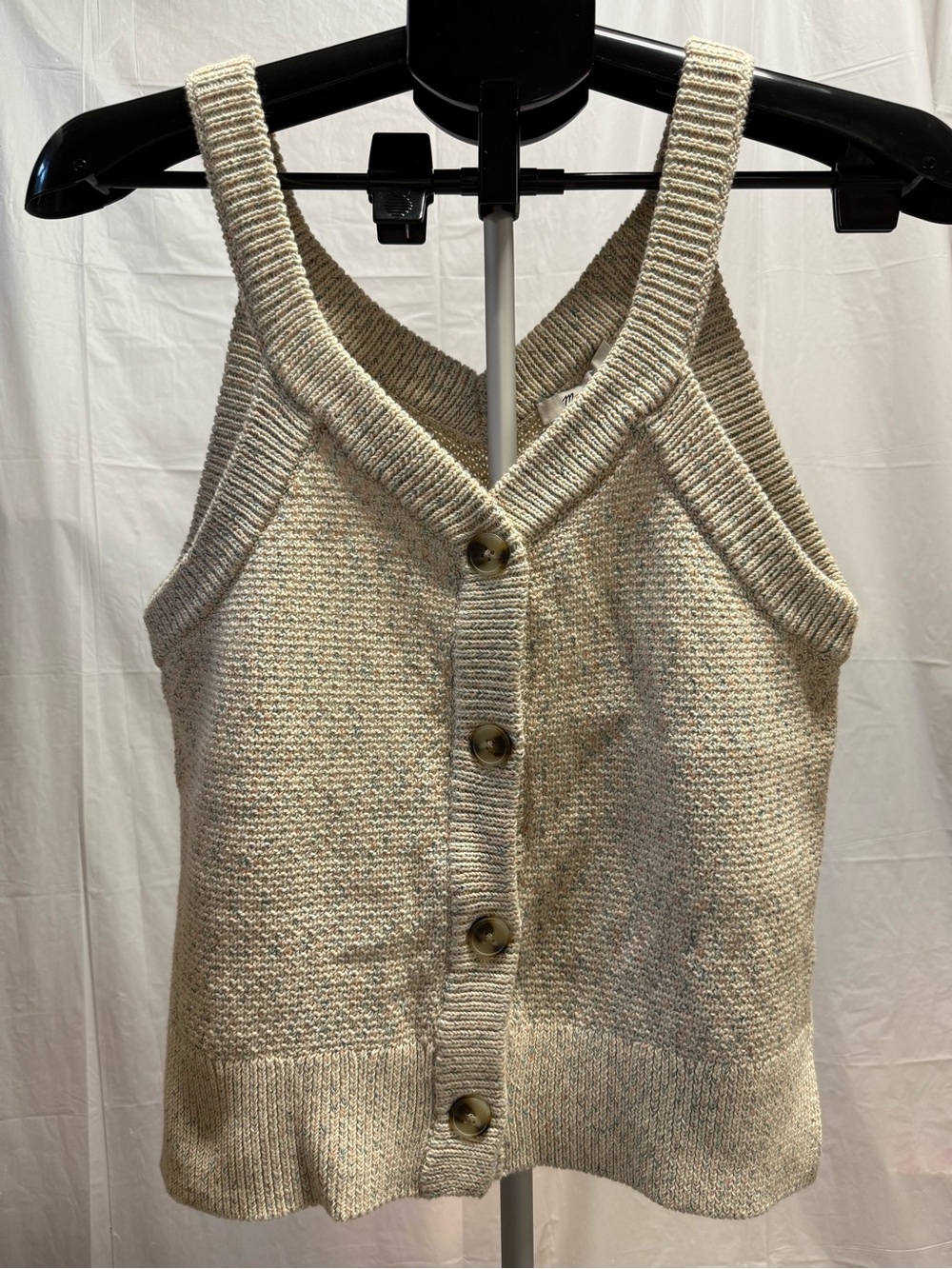Madewell Speckled Knit Sweater Tank Top Button Front Cream Size Small